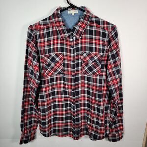 Ci Sono Plaid Collection Button Up Flannel Shirt Women's Red/Navy Size S